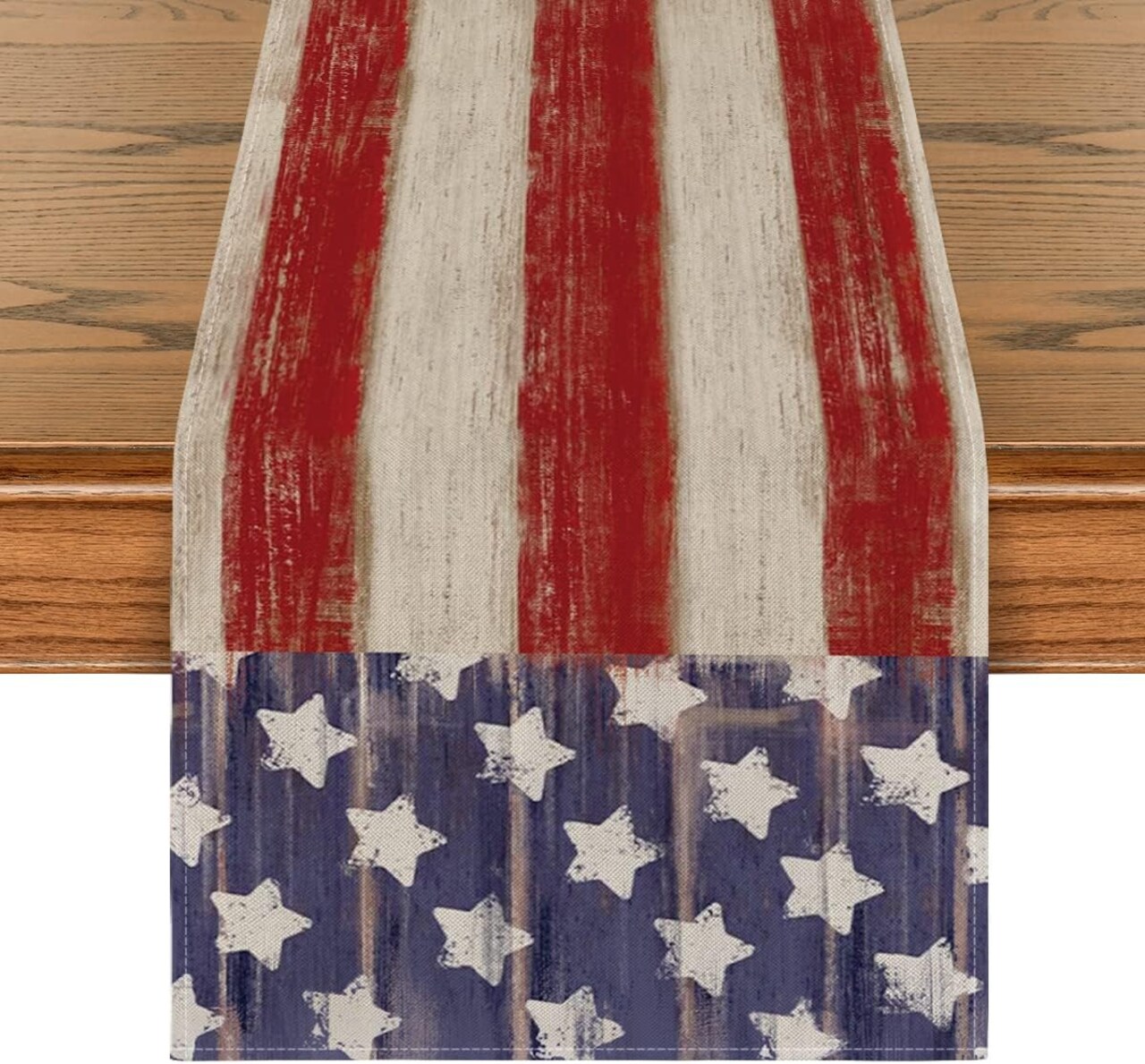 American Flag Stars and Stripes 4th of July Table Runner,Memorial Day Kitchen Dining Table Decoration for Home Party Decor 13x72 Inch